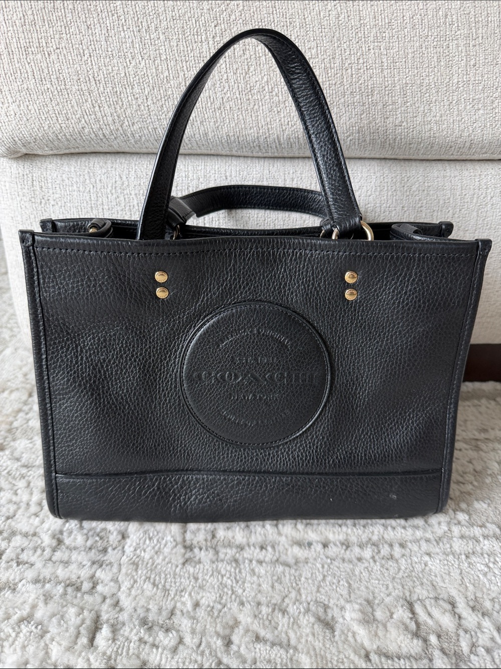Coach Black Pebbled Leather Satchel with Gold Tone Accents